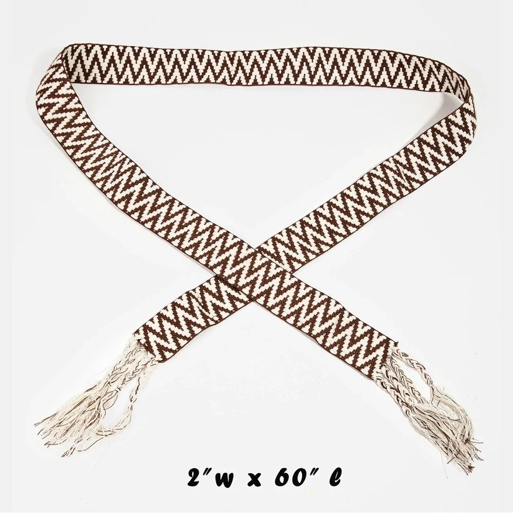 Boho Zig Zag Pattern Braided Belt 60” available in Black or Brown